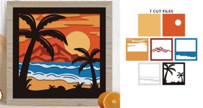 Sunset Beach 3D Shadow Box Paper Cut – Bild 2