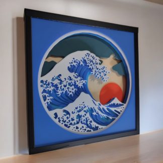 Große Welle – 3D-gedrucktes Papercut Kunstwerk im japanischen Stil
