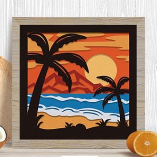 Sunset Beach 3D Shadow Box Paper Cut