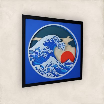 Große Welle – 3D-gedrucktes Papercut Kunstwerk im japanischen Stil – Bild 3