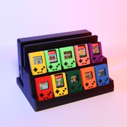 Gaming Station: 3D-Druck GameBoy Hüllen- und Nintendo Switch Dock Halterung, Retro-Organizer für 10 Mini-GameBoy-Hüllen,  Retro + modern – Bild 2