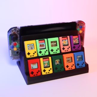 Gaming Station: 3D-Druck GameBoy Hüllen- und Nintendo Switch Dock Halterung, Retro-Organizer für 10 Mini-GameBoy-Hüllen,  Retro + modern