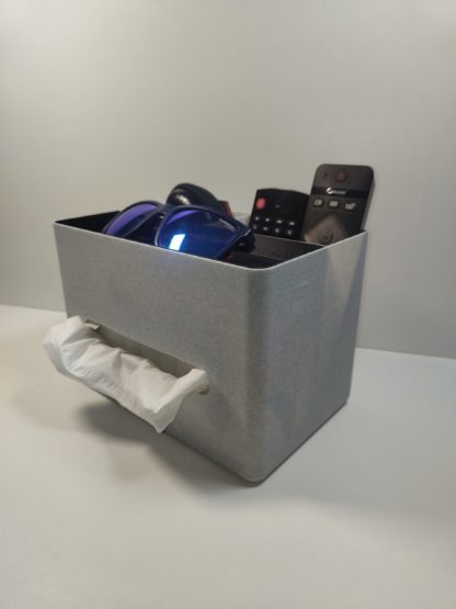 Wohnzimmer Organizer mit Taschentuchfach – Aufbewahrungsbox für Fernbedienung, Brillen & Zubehör, modern + praktisch – Bild 4